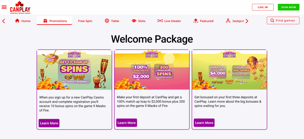 canplay casino sign up bonuses